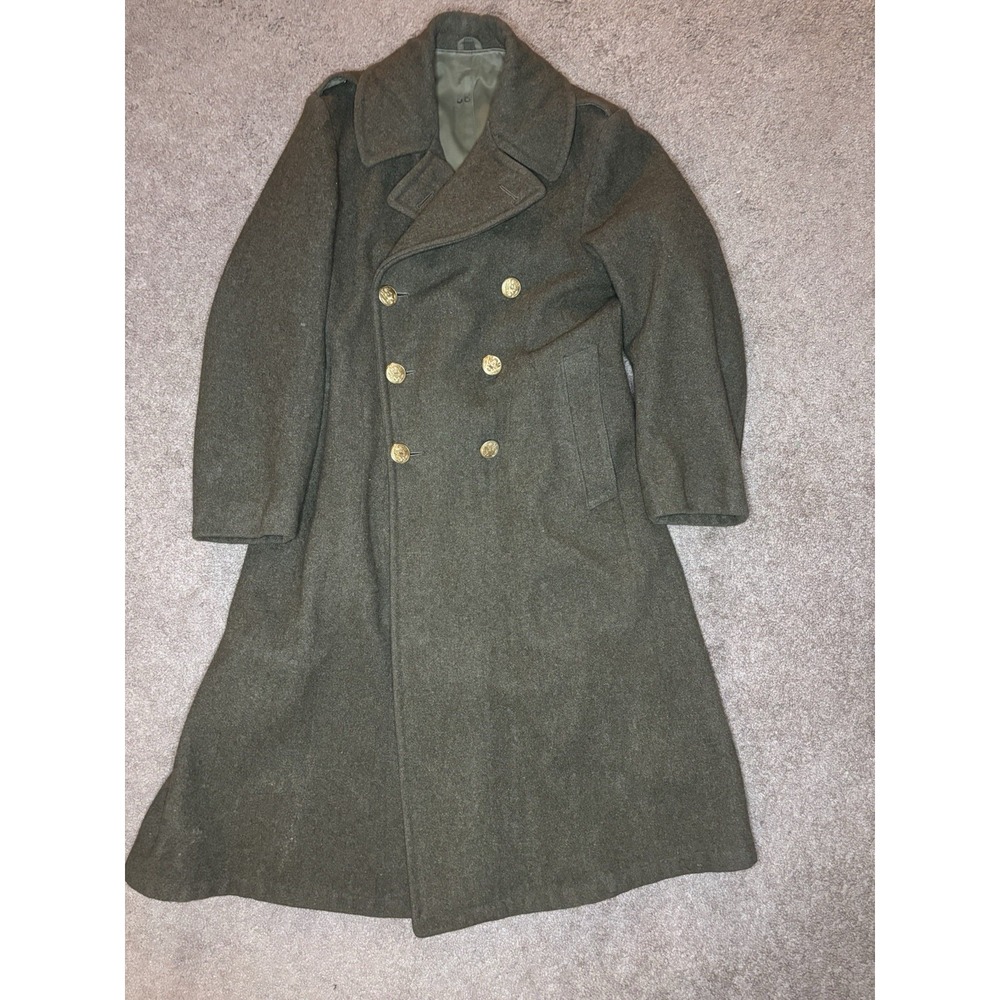Vintage WW2 US Army Wool Trenchcoat 36R Olive Military South River Coat Co. Inc.